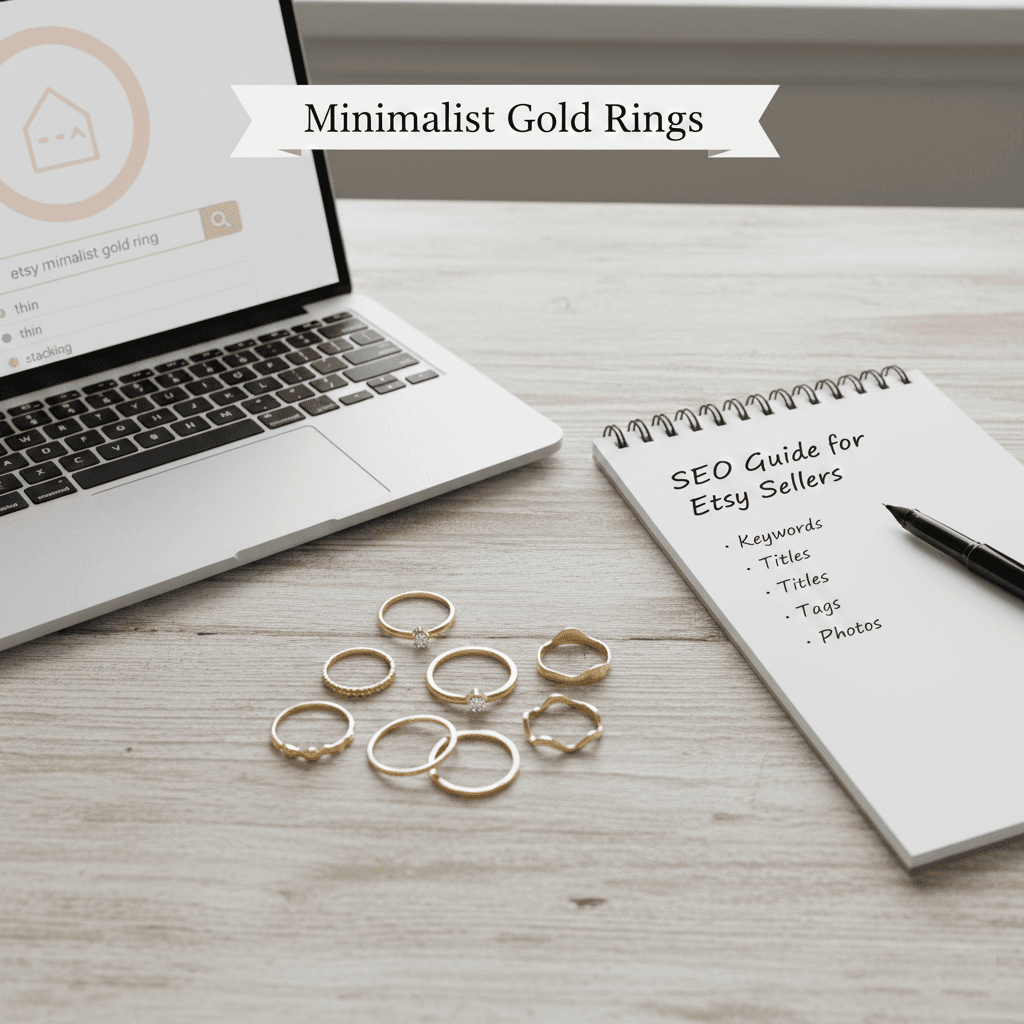 Stacked gold rings on a neutral background with sunlit shadows