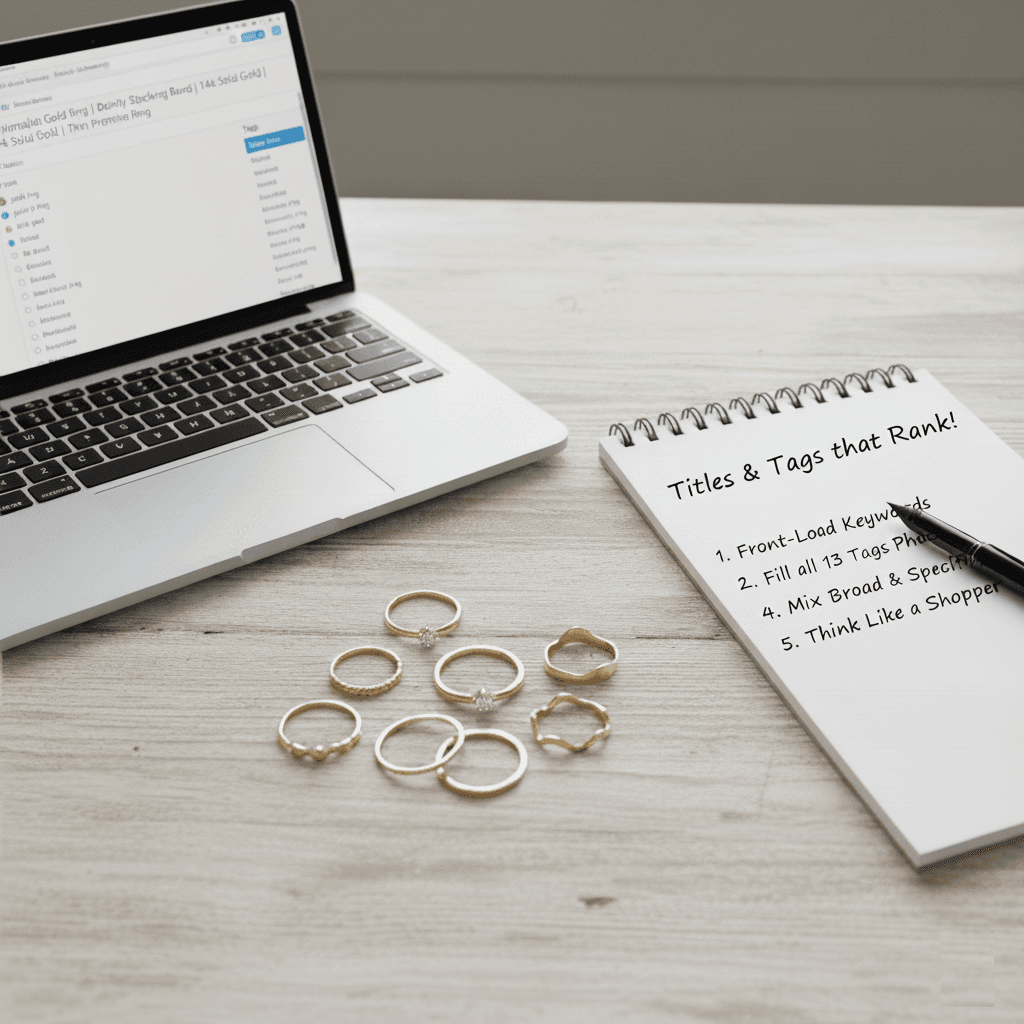 Etsy listing title and tag examples for minimalist jewelry